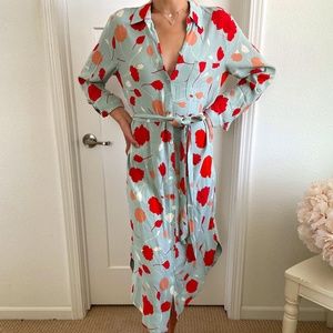 Maeve by Anthropologie  Shirt Dress, Size 10, Soft Blue with Shades of Coral